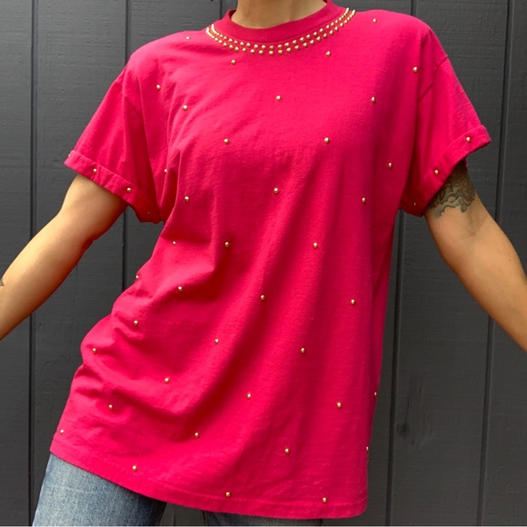 SOLD!!Vintage Gepetto pink gold studded tee - Picture 5 of 6